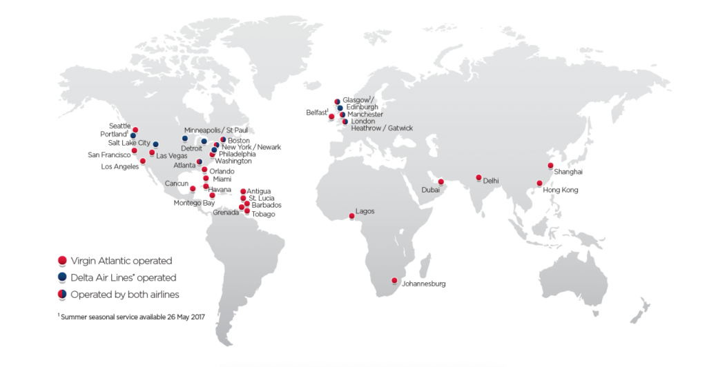 rute și destinații Virgin Atlantic